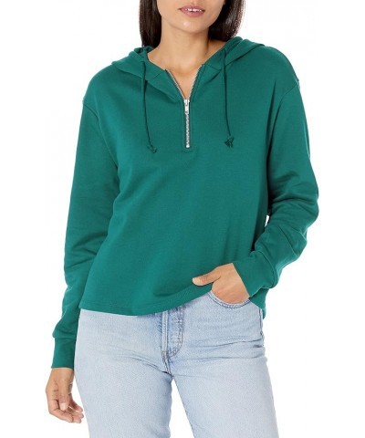 Women's Quarter Zip Fleece Hoodie Esmeralda Green $11.70 Activewear