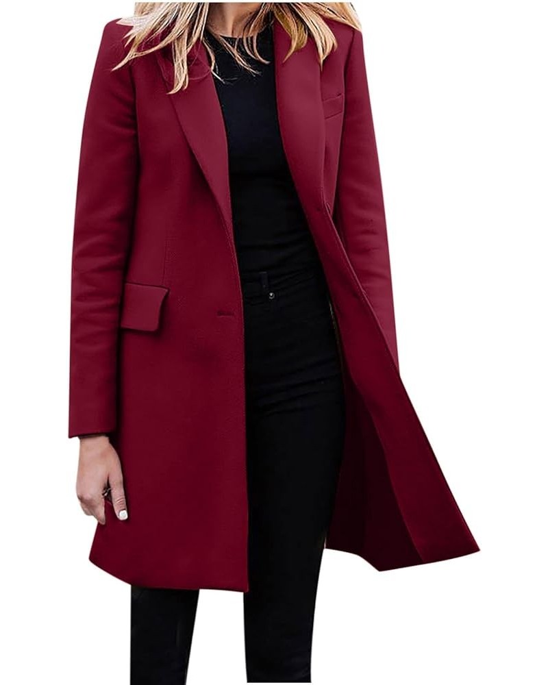 Womens Business Casual Blazers Winter Wool Blend Trench Coat Long Sleeve Notch Lapel Single Breasted Blazer Jackets F,red $12...