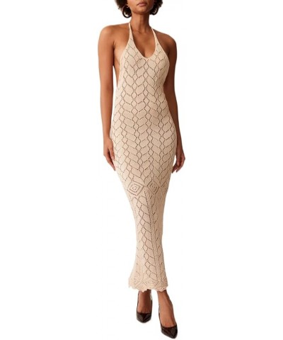 Sexy See Through Sheer Lace Maxi Dress Patchwork Backless Bodycon Long Dresses Beach Vacation Party Wear Halter Tie White $14...