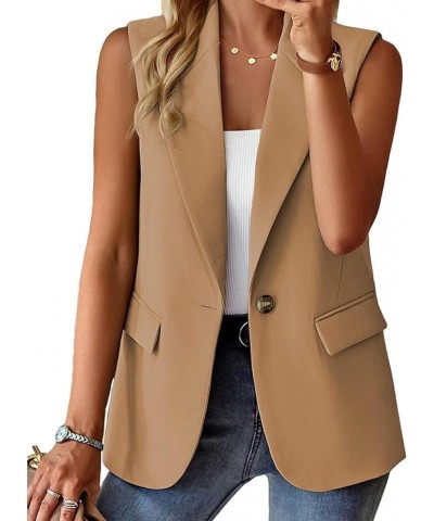 Sleeveless Blazer Vest for Women Casual Lightweight Lapel Button Office Business Suit Blazer Vest With Pockets Brown $20.24 V...