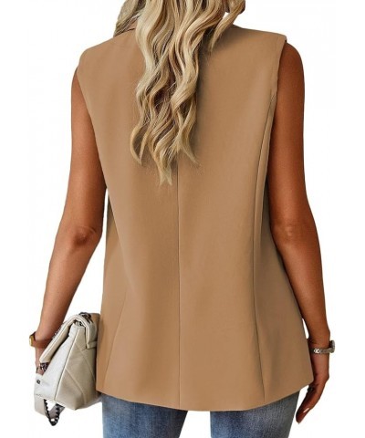 Sleeveless Blazer Vest for Women Casual Lightweight Lapel Button Office Business Suit Blazer Vest With Pockets Brown $20.24 V...