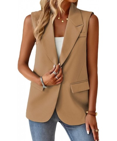 Sleeveless Blazer Vest for Women Casual Lightweight Lapel Button Office Business Suit Blazer Vest With Pockets Brown $20.24 V...