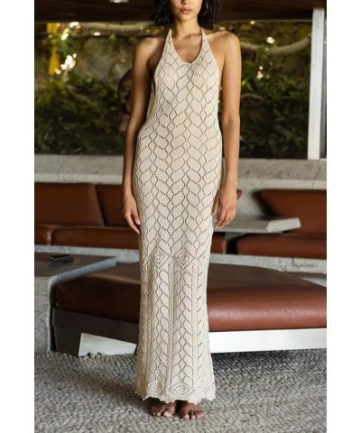 Sexy See Through Sheer Lace Maxi Dress Patchwork Backless Bodycon Long Dresses Beach Vacation Party Wear Halter Tie White $14...