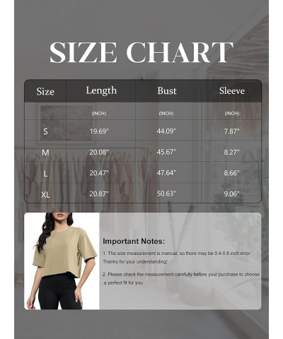 Womens Oversized Crop Tops Workout T-Shirt Half Sleeve Drop Shoulder Tees Junior Teen Girls Running Gym Shirt A Khaki $13.74 ...