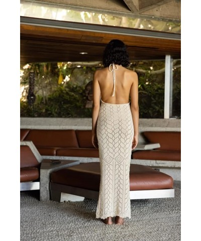 Sexy See Through Sheer Lace Maxi Dress Patchwork Backless Bodycon Long Dresses Beach Vacation Party Wear Halter Tie White $14...