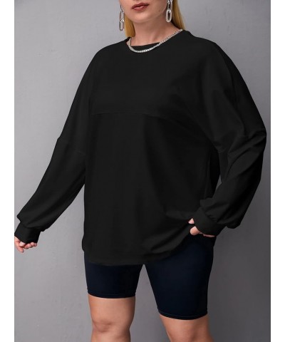 Women's Plus Size Letter Graphic Print Long Sleeve Sweatshirt Pullover Top Black $17.39 Hoodies & Sweatshirts