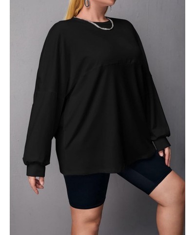 Women's Plus Size Letter Graphic Print Long Sleeve Sweatshirt Pullover Top Black $17.39 Hoodies & Sweatshirts