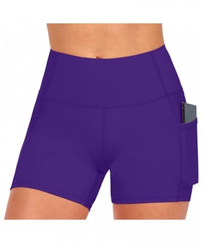 Women's High Waist Yoga Shorts with Tummy Control Purple $9.15 Activewear