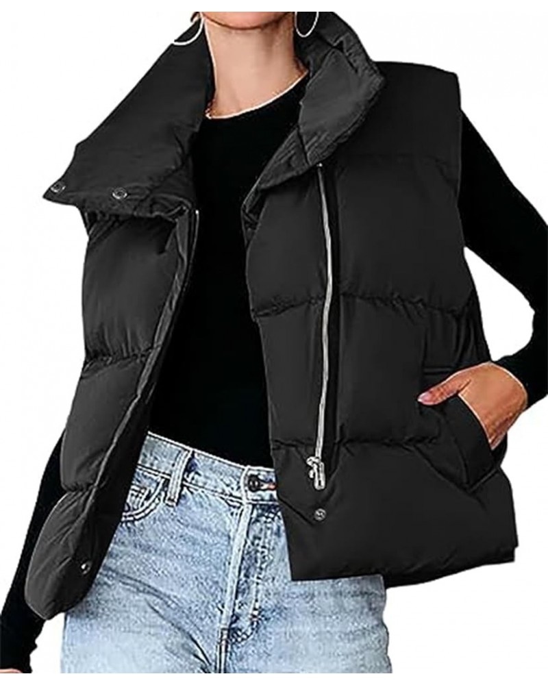 Womens Puffer Vest Stand Collar Zip Up Warm Padded Gilet Down Jacket Vest with Pockets Black $25.64 Vests