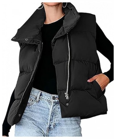 Womens Puffer Vest Stand Collar Zip Up Warm Padded Gilet Down Jacket Vest with Pockets Black $25.64 Vests