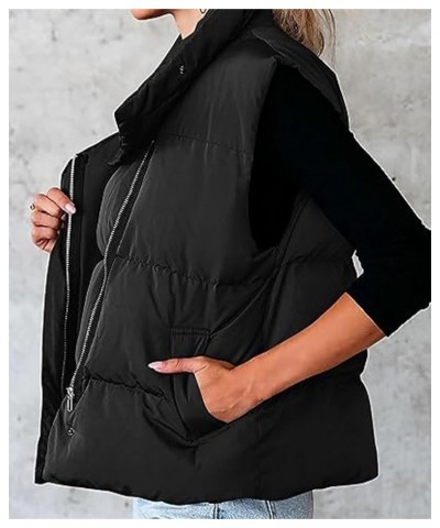 Womens Puffer Vest Stand Collar Zip Up Warm Padded Gilet Down Jacket Vest with Pockets Black $25.64 Vests