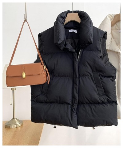 Womens Puffer Vest Stand Collar Zip Up Warm Padded Gilet Down Jacket Vest with Pockets Black $25.64 Vests