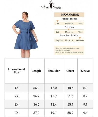 Plus Size Dresses for Women 2023 Summer Tie Waist Short Sleeve Ruffle Midi Chambray Denim Dress Dark Blue $19.80 Dresses