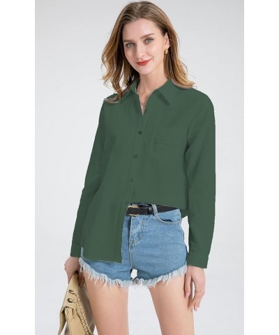 Womens Cotton Linen Button Down Shirt Blouse Fashion 2023 Roll Up Sleeve Casual Work Dressy Tops with Pocket Army Green $11.7...