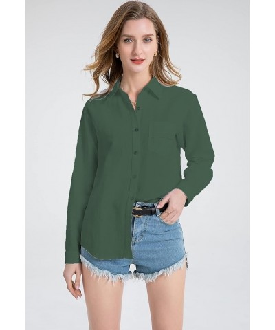 Womens Cotton Linen Button Down Shirt Blouse Fashion 2023 Roll Up Sleeve Casual Work Dressy Tops with Pocket Army Green $11.7...