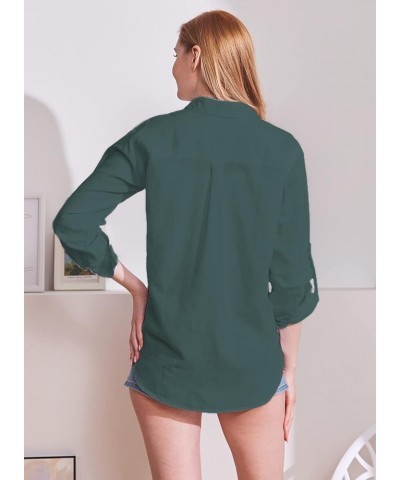 Womens Cotton Linen Button Down Shirt Blouse Fashion 2023 Roll Up Sleeve Casual Work Dressy Tops with Pocket Army Green $11.7...