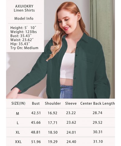 Womens Cotton Linen Button Down Shirt Blouse Fashion 2023 Roll Up Sleeve Casual Work Dressy Tops with Pocket Army Green $11.7...