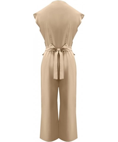 Summer Jumpsuits for Women Sexy High Waisted Overalls Solid Color Sleeveless Rompers Wide Leg Long Pants Tracksuit Khaki $12....