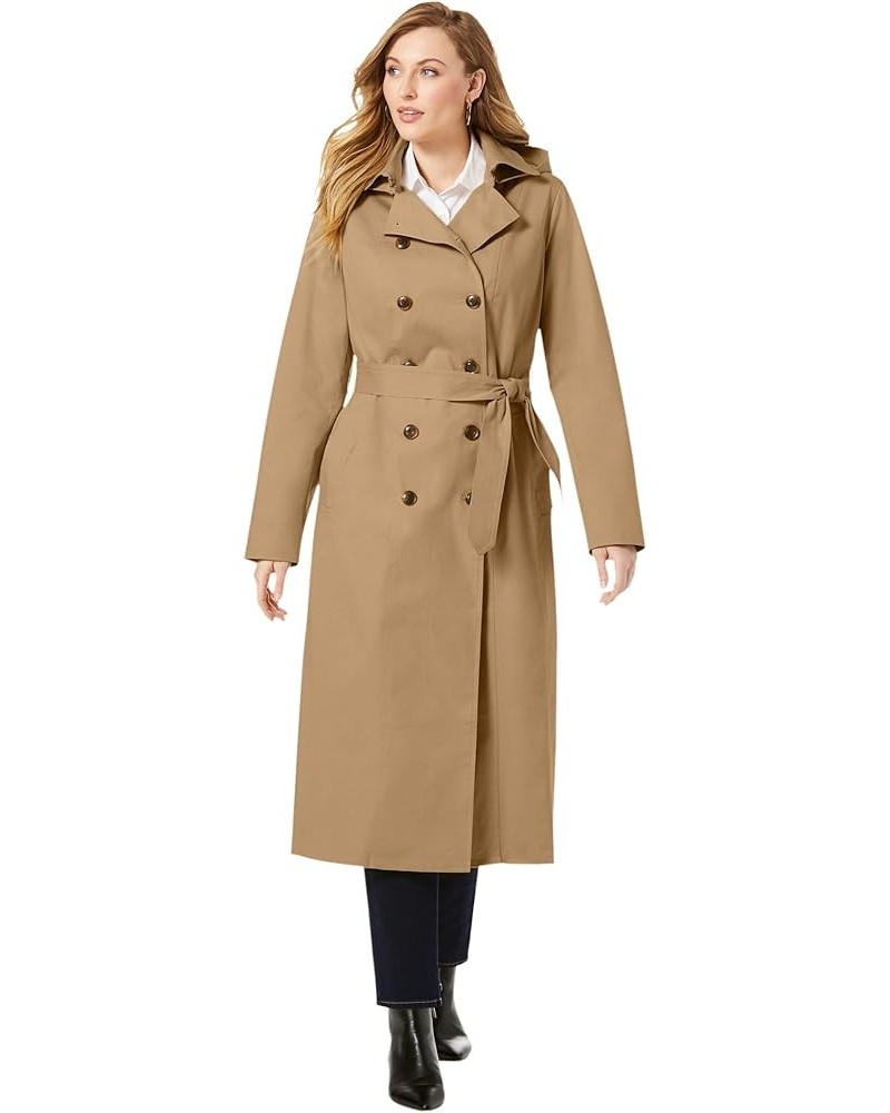 Women's Plus Size Double Breasted Long Trench Raincoat Soft Camel $47.20 Coats