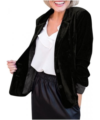 Women Velvet Blazer Jacket Vintage Open Front Work Office Coat 2023 Fall Winter Long Sleeve Outerwear with Pocket Black $13.1...