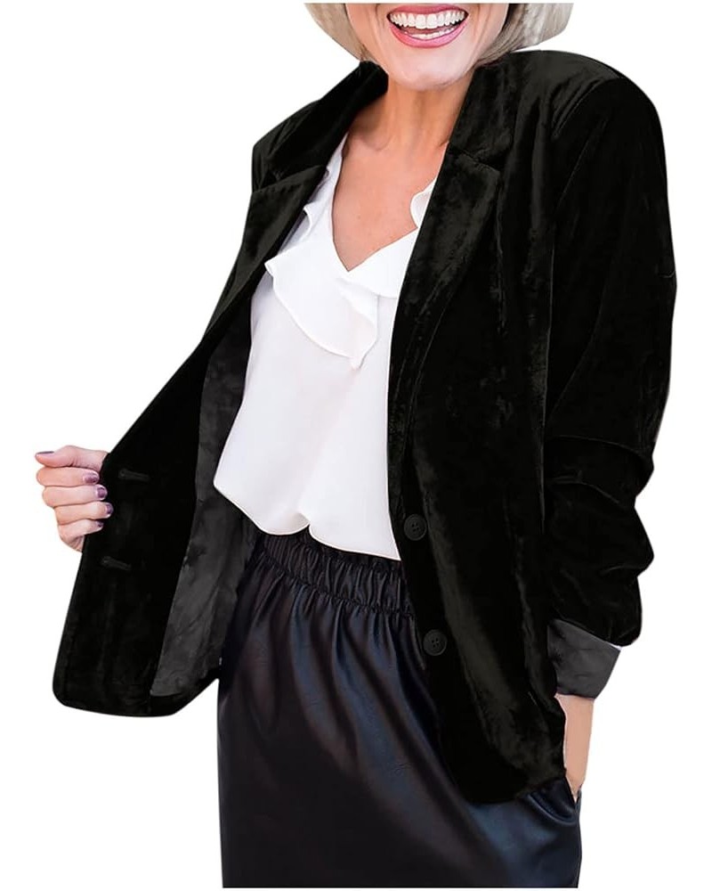 Women Velvet Blazer Jacket Vintage Open Front Work Office Coat 2023 Fall Winter Long Sleeve Outerwear with Pocket Black $13.1...