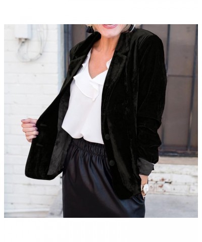 Women Velvet Blazer Jacket Vintage Open Front Work Office Coat 2023 Fall Winter Long Sleeve Outerwear with Pocket Black $13.1...