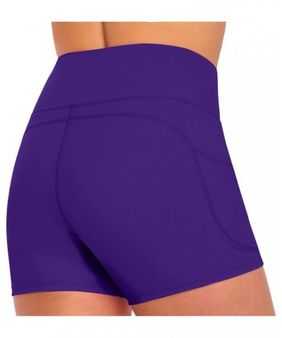 Women's High Waist Yoga Shorts with Tummy Control Purple $9.15 Activewear