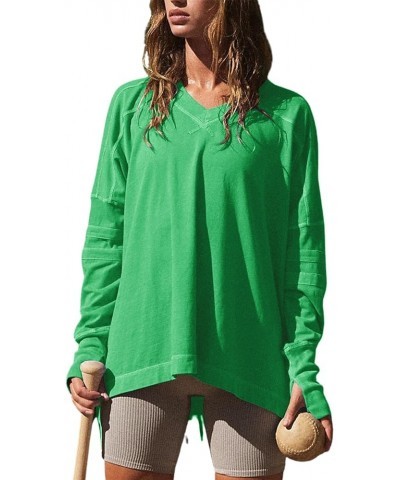 Women's Oversized Long Sleeve Tee Shirt Tshirt Pull-on Basic V Neck T Shirt Blouse Tunic Top with Thumbholes Green $16.50 Tops