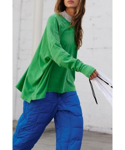 Women's Oversized Long Sleeve Tee Shirt Tshirt Pull-on Basic V Neck T Shirt Blouse Tunic Top with Thumbholes Green $16.50 Tops