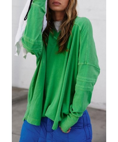 Women's Oversized Long Sleeve Tee Shirt Tshirt Pull-on Basic V Neck T Shirt Blouse Tunic Top with Thumbholes Green $16.50 Tops