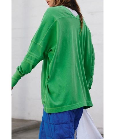 Women's Oversized Long Sleeve Tee Shirt Tshirt Pull-on Basic V Neck T Shirt Blouse Tunic Top with Thumbholes Green $16.50 Tops