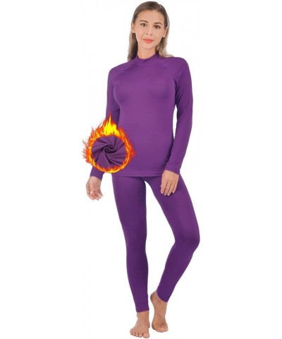 Women’s Thermal Underwear Ultra-Soft Fleece Base Layer Long Johns Set Winter Sports Top and Bottom Suits Purple $12.90 Underwear