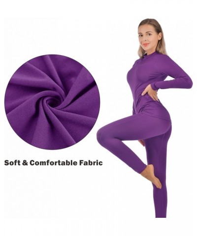 Women’s Thermal Underwear Ultra-Soft Fleece Base Layer Long Johns Set Winter Sports Top and Bottom Suits Purple $12.90 Underwear