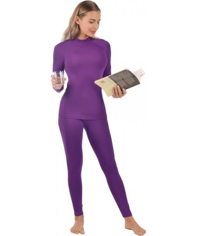 Women’s Thermal Underwear Ultra-Soft Fleece Base Layer Long Johns Set Winter Sports Top and Bottom Suits Purple $12.90 Underwear