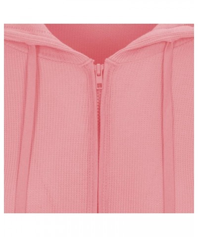 Women's Waffle Knit Thermal Cotton Lightweight Zip Up Hoodie Jacket Pink $14.40 Hoodies & Sweatshirts