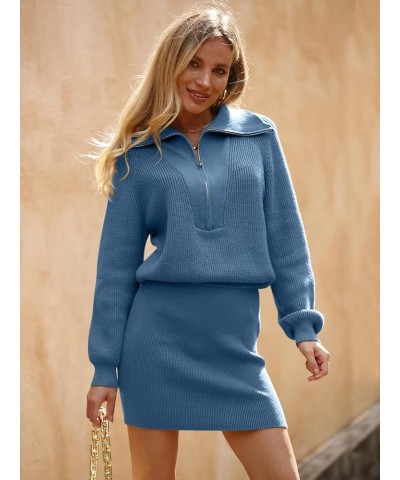 Women's Casual Long Sleeve Bodycon Sweater Dresses Fall Half Zip V Neck Slim Fit Ribbed Knitted Mini Dress Blue $27.72 Sweaters