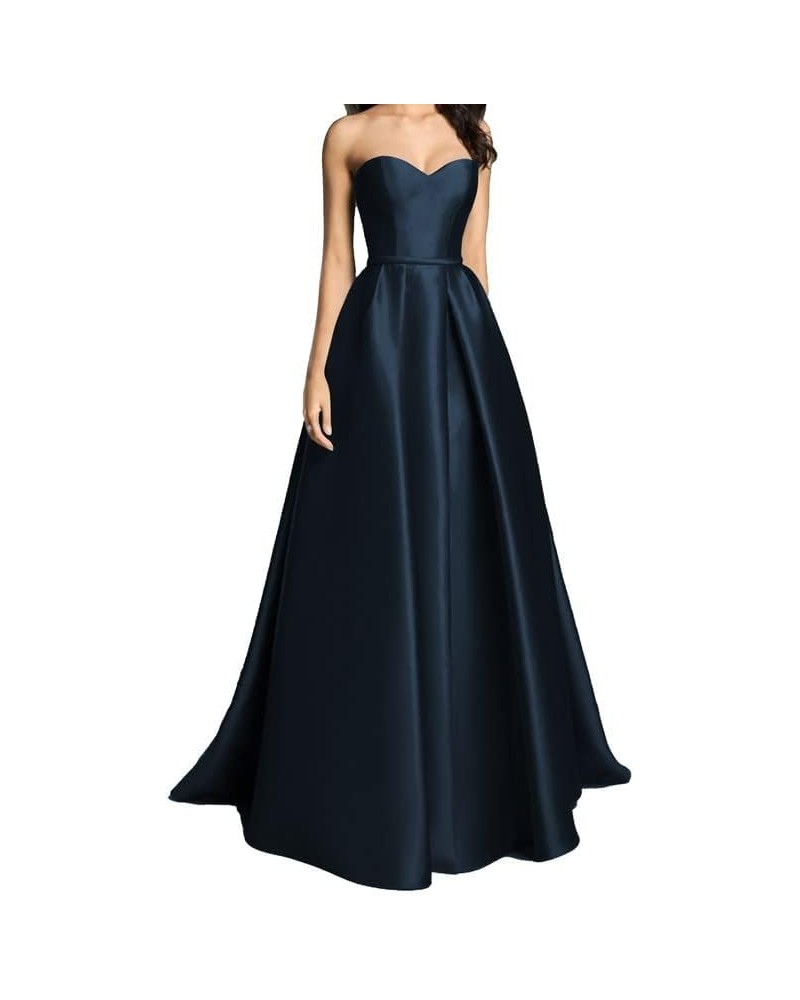 A Line Strapless Sleeveless Floor Length Sweetheart Neck Prom Dress for Women Navy-26 $43.34 Dresses