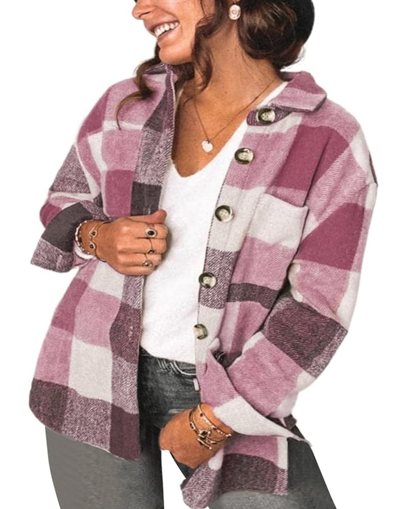 Womens Plus Size Jacket Casual Long Sleeve Button Up Flannel Plaid Shacket Coats with Pockets(1X-5X) Red $26.54 Jackets