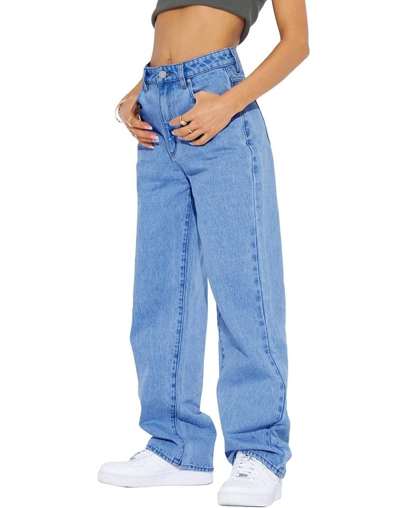 Women's High Waisted Boyfriend Jeans Baggy Straight Leg Casual Denim Pants Blue $21.50 Jeans