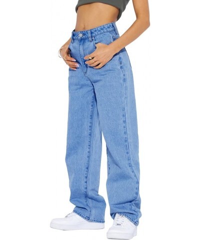 Women's High Waisted Boyfriend Jeans Baggy Straight Leg Casual Denim Pants Blue $21.50 Jeans