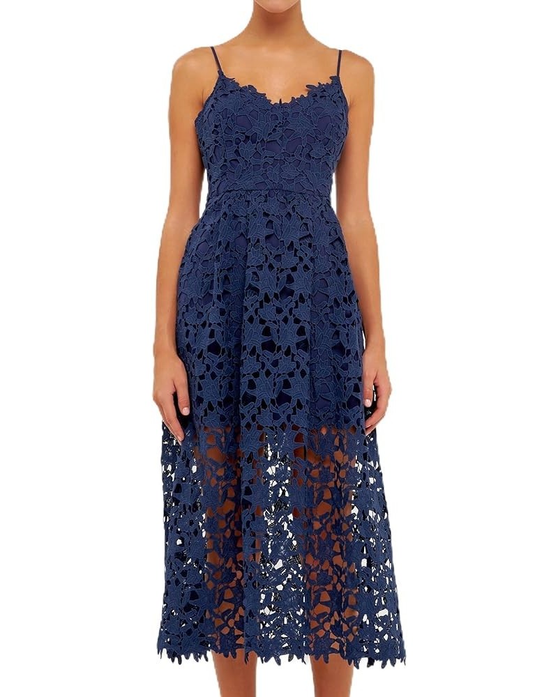 Women's Sleeveless Lace Cami Midi Dress Navy $35.70 Dresses