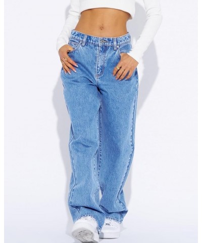 Women's High Waisted Boyfriend Jeans Baggy Straight Leg Casual Denim Pants Blue $21.50 Jeans