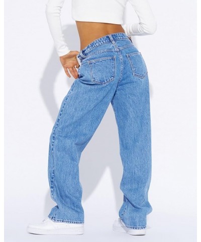 Women's High Waisted Boyfriend Jeans Baggy Straight Leg Casual Denim Pants Blue $21.50 Jeans