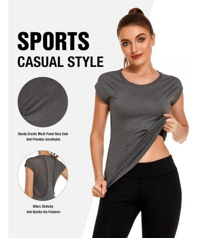 Women Workout Tops Open Back Short Sleeve Running Shirt Quick Dry Yoga Tops Mesh Athletic T Shirt Grey $13.24 Activewear