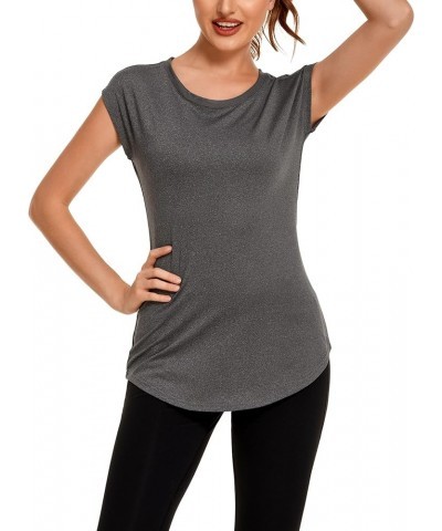 Women Workout Tops Open Back Short Sleeve Running Shirt Quick Dry Yoga Tops Mesh Athletic T Shirt Grey $13.24 Activewear