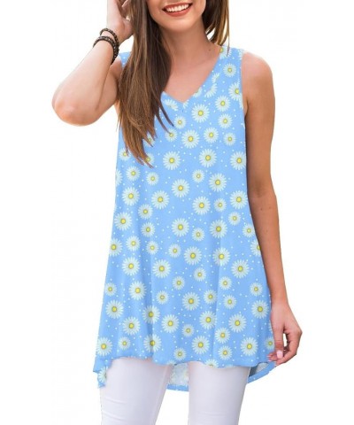 Women's Summer Sleeveless V-Neck T-Shirt Tunic Tops Blouse Shirts 19 Flower Blue Little Daisy $17.66 Tops