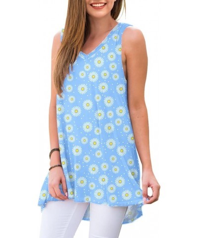 Women's Summer Sleeveless V-Neck T-Shirt Tunic Tops Blouse Shirts 19 Flower Blue Little Daisy $17.66 Tops