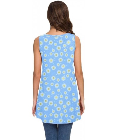 Women's Summer Sleeveless V-Neck T-Shirt Tunic Tops Blouse Shirts 19 Flower Blue Little Daisy $17.66 Tops