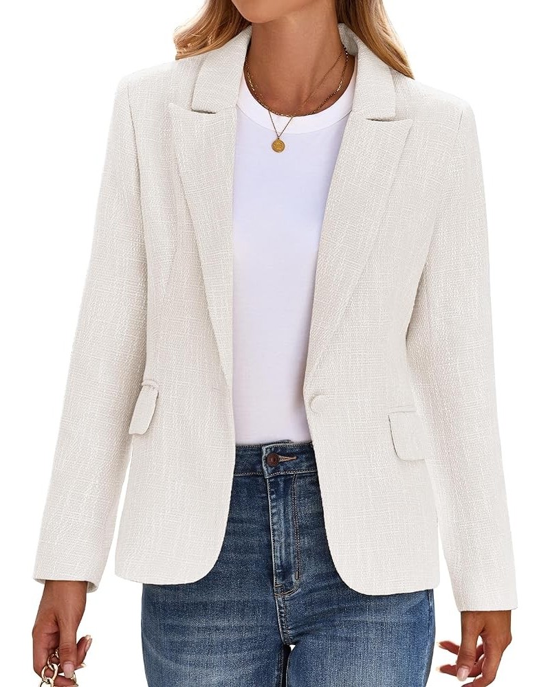 Tweed Blazers for Women Business Casual Dressy Blazer Jacket Work Suits Office Professional Outfits Long Sleeve Bright White ...