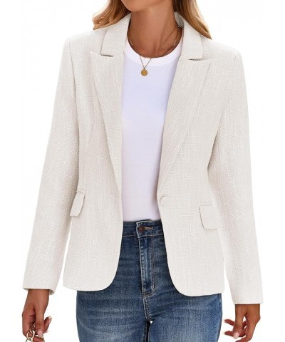 Tweed Blazers for Women Business Casual Dressy Blazer Jacket Work Suits Office Professional Outfits Long Sleeve Bright White ...